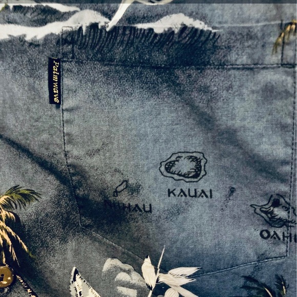 PALMWAVE Hawaiian Surfer Palm Trees Island Blue Shirt Surfer Tropical Men Medium - Picture 15 of 16